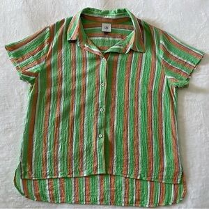 CABI Green Striped Camp Shirt Size Small